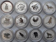 Australien: Silber Lunar I. Komplett Set 12 Münzen (je 1 AUD / 1 OZ Silber) 1999-2010. Angefangen mit Hase über Hahn bis zum Tiger. Alle Münzen gekaps...