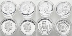Australien: Elizabeth II. 1952-,: Lot 4 x 1 Dollar 2012 High Relief Collection, 4 x 1 OZ 999/1000 Silber proof, folgende Motive sind vorhanden: Kängur...