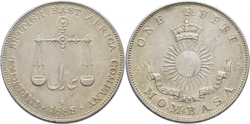 Britisch Westafrika: Mombasa: Rupie 1888, KM #5, vorzüglich.
 [taxed under marg...