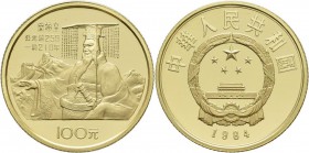 China - Volksrepublik: 100 Yuan 1984, Kaiser Qin Shi Huang. KM# 102, Friedberg 16. 11,318 g (1/3 OZ), 917/1000 Gold. Auflage 10.000 Stück. Mit Zertifi...
