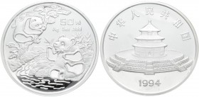 China - Volksrepublik: 50 Yuan 1994, Silberpanda. 155,50 g (5 OZ), 999/1000 Silber, KM# 617, mit chinesischen Zertifikat, original Kapsel, eingeschwei...
