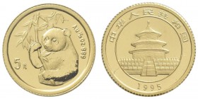 China - Volksrepublik: 5 Yuan 1995, Goldpanda, KM# 715, Friedberg B8. 1,56 g (1/20 OZ), 999/1000 Gold, eingeschweisst.
 [plus 0 % VAT]