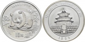China - Volksrepublik: 10 Yuan 1995, Silberpanda am Fluß. 31,1 g (1 OZ) 999/1000 Silber, KM# 723, ohne Zertifikat, nur in Kapsel. Auflage nur 10.000 S...