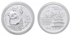 China - Volksrepublik: Medaille 1 OZ Silberpanda 1996 anlässlich der Münzenmesse in München (1996 Munich International Coin Show). In Kapsel, eingesch...