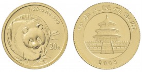China - Volksrepublik: 20 Yuan 2003, Goldpanda, KM# 1467, Friedberg B18. 1,56 g (1/20 OZ), 999/1000 Gold, eingeschweisst, mit Kontrollzettel.
 [plus ...