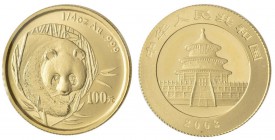 China - Volksrepublik: 100 Yuan 2003, Goldpanda, KM# 1471, Friedberg B16. 7,77 g (1/4 OZ), 999/1000 Gold, eingeschweisst, mit Kontrollzettel.
 [plus ...