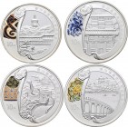 China - Volksrepublik: Set 4 x 10 Yuan 2008, Olympia Beijing, Silber, teilcoloriert, mit Zertifikaten, in Original-Holzetui, Polierte Platte.
 [taxed...