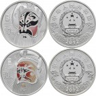 China - Volksrepublik: Set 2 Münzen 2012: Peking Opera Facial Mask III. Serie: 2 x 10 Yuan 2012. Je 1 OZ 999/1000 Silber, teilcoloriert, in Original K...