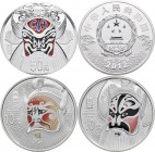 China - Volksrepublik: Peking Opera Facial Mask III. Serie: 50 Yuan 2012, 5 OZ 999/1000 Silber, teilcoloriert, dazu noch Set 2 x 10 Yuan 2012. Je 1 OZ...