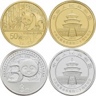 China - Volksrepublik: Set 2 Münzen 2012, 30 Jahre Panda: 3 Yuan 1/4 OZ Silber + 50 Yuan 1/10 OZ (3,11 g 999/1000) Gold. KM # 2058 + 2060. Beide Münze...