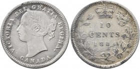 Kanada: Victoria 1837-1901: 10 cents 1884. Seltenste Jahrgang dieses Types. KM# 3. Auflage nur 150.000 Stück, fehlt in vielen Sammlungen !!. schön - s...
