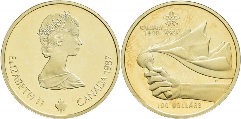 Kanada: Elizabeth II. 1952-, 100 Dollars 1987, Olympische Spiele Calgary 1988, T...