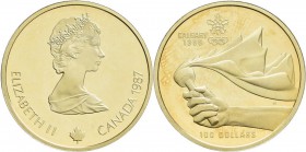 Kanada: Elizabeth II. 1952-, 100 Dollars 1987, Olympische Spiele Calgary 1988, Torch/Fackel. KM# 158, Friedberg 18. 13,34 g, 583/1000 Gold. Lose, in K...