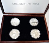 Kiribati: Kiribati/Samoa: Silbermünzenset Millennium 2000, 4 x 2-teilige Münzen 1997-2000, Silber 925/1000, Auflage: 2.500 Sets, mit Zertifikat, Holzs...