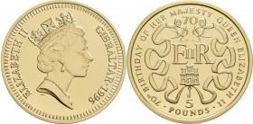 Gibraltar: Elizabeth II. 1952 -,: 5 Pounds 1996. 70 Geburtstag Queen Elizabeth II. KM# 354b, Friedberg 51. 39,83 g, 916/1000 Gold. Im Etui, mit Zertif...