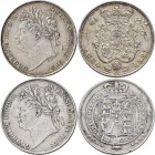Großbritannien: Georg IV. 1820-1830: Lot 2 Stück, Shilling 1821, kl. Einhieb auf Rv und kl. Randfehlersehr,sehr schön-vorzüglich und 1 Shilling 1824, ...