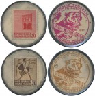 Italien: Lot 2 Stück, Briefmarken-Kapsel-Geld ”Acqua Nocera Umbra - Farmacia Crocetti”, zu 20 und zu 30 Centesimi (Serie der zerstörten Denkmäler Nr. ...