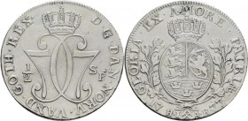 Norwegen: Christian VII. 1766-1808: ½ Speciedaler 1777, Kongsberg, Ahlström 18, sehr schön.
 [taxed under margin system]