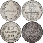 Polen: Krakau / Krakow, freie Stadt: Lot 3 Münzen 1835: 5 Groszy, 10 Groszy, 1 Zloty. KM# C 11,12,13.
 [taxed under margin system]