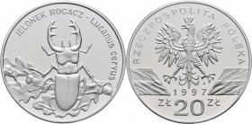 Polen: 20 Zlotych 1997, Hirschkäfer / Jelonek Rogacz / Lucanus cervus, KM# Y 330. Polierte Platte.
 [taxed under margin system]