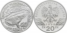 Polen: 20 Zlotych 1998, Kreuzkröte / Ropucha Paskowka / Bufo calamita, KM# Y 343. Polierte Platte.
 [taxed under margin system]