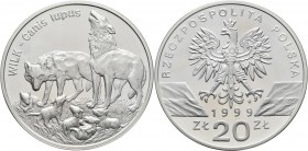 Polen: 20 Zlotych 1999, Wolf / Wilk / Canis lupus, KM# Y 382. Polierte Platte.
 [taxed under margin system]