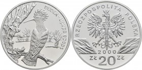 Polen: 20 Zlotych 2000, Wiederkopf / Dudek / Upupa epops, KM# Y 387. Polierte Platte.
 [taxed under margin system]