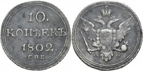 Russland: Alexander I. 1801-1825: 10 Kopeken 1802, St. Petersburg, 1,93 g, Bitkin 59, fast sehr schön.
 [taxed under margin system]