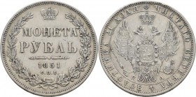 Russland: Nikolaus I. 1825-1855: Rubel 1851, St. Petersburg, Davenport 283, 20,47 g, sehr schön.
 [taxed under margin system]