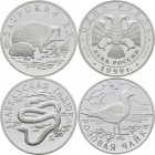 Russland: Serie Wildlife (Bedrohte Tierwelt), Lot 3 Münzen zu 1 Rubel 1999: Igel (KM# Y 641), Otter (KM# Y 642), Möwe (KM# Y 643). Jede Münze wiegt 17...