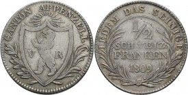 Schweiz: Appenzell-Ausserrhoden: 1/2 Franken 1809, HMZ 2-30a, 4,39 g, Auflage: 6.534 Exemplare, sehr schön.
 [taxed under margin system]