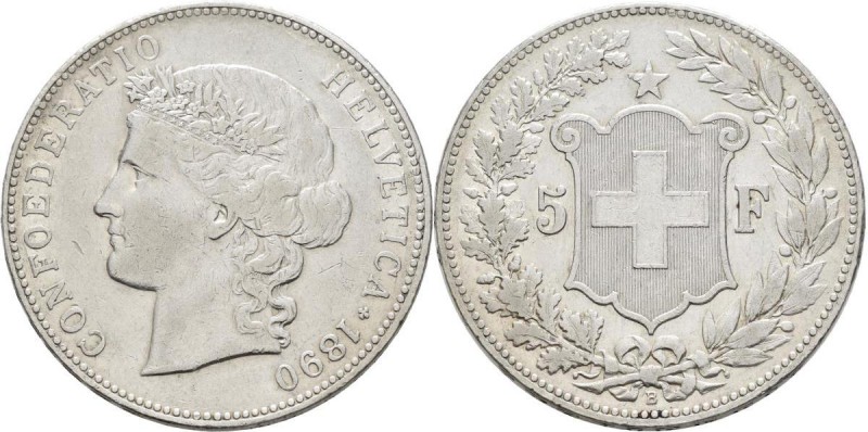 Schweiz: Eidgenossenschaft: 5 Franken 1890, HMZ 2-1198c, 24,92 g, sehr schön.
 ...