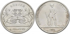 Schweiz: Eidgenossenschaft: Schützentaler zu 5 Franken 1859, auf das Eidgenössisches Schützenfest in Zürich, MHZ 2-1343c, 25,11 g, Auflage: 6000 Exemp...