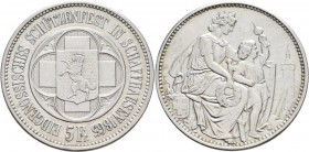 Schweiz: Eidgenossenschaft: Schützentaler zu 5 Franken 1865, auf das Eidgenössisches Schützenfest in Schaffhausen, MHZ 2-1343f, 25 g, Auflage: 10.000 ...
