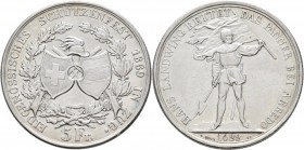 Schweiz: Eidgenossenschaft: Schützentaler zu 5 Franken 1869, auf das Eidgenössiche Schützenfest in Zug, HMZ 2-1343h, 25 g, Auflage: 6.000 Exemplare, k...