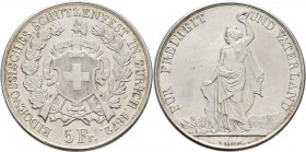 Schweiz: Eidgenossenschaft: Schützentaler zu 5 Franken 1872, auf das Eidgenössisches Schützenfest in Zürich, MHZ 2-1343i, Auflage: 10.000 Exemplare, v...