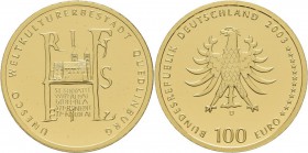 Deutschland: 5 x 100 Euro 2003 Quedlinburg (A,D,F,G,J), in Originalkapsel und Etui, mit Zertifikat, Jaeger 502. Jede Münze wiegt 15,55 g, 999/1000 Gol...