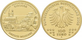 Deutschland: 100 Euro 2008 Altstadt Goslar (A - Berlin), in Originalkapsel und Etui, mit Zertifikat, Jaeger 538. 15,55 g, 999/1000 Gold. Kleiner Rotpu...