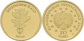 Deutschland: 5 x 20 Euro 2010 Eiche (A,D,F,G,J) Serie Deutscher Wald. In Original Kapsel, mit Zertifikat, jede Münze in Holzetui (Insg. somit 5 Holzet...