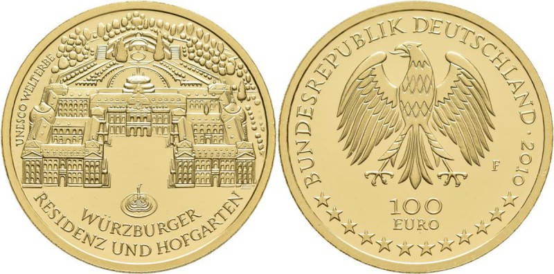 Deutschland: 100 Euro 2010 Würzburger Residenz (F - Stuttgart), in Originalkapse...