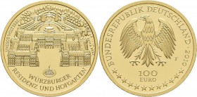 Deutschland: 100 Euro 2010 Würzburger Residenz (F - Stuttgart), in Originalkapsel und Etui, mit Zertifikat, Jaeger 555. 15,55 g, 999/1000 Gold. Stempe...
