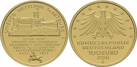 Deutschland: 100 Euro 2010 Würzburger Residenz (G - Karlsruhe), in Originalkapsel und Etui, mit Zertifikat, Jaeger 555. 15,55 g, 999/1000 Gold. Stempe...