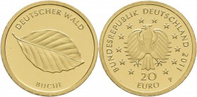 Deutschland: 4 x 20 Euro 2011 Buche (D,F,F,F), Serie Deutscher Wald. In Original Kapsel, mit Zertifikat. Jaeger 562. 3,89 g, (1/8 OZ), 999/1000 Gold. ...