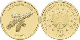 Deutschland: 20 Euro 2012 Fichte A - Berlin. Serie Deutscher Wald. Jaeger 572. 3,89 g, 999/1000 Gold, in Originalkapsel mit Zertifikat, stempelglanz....