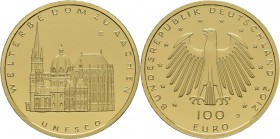 Deutschland: 100 Euro 2012 Dom zu Aachen (D - München), in Originalkapsel und Etui, mit Zertifikat, Jaeger 574. 15,55 g, 999/1000 Gold. Stempelglanz....