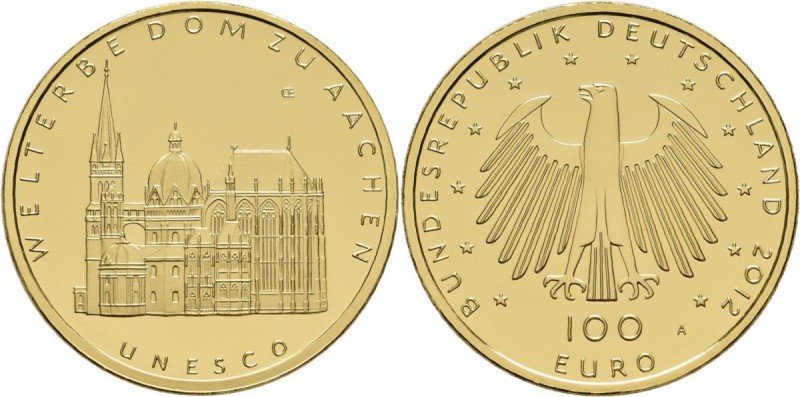 Deutschland: 5 x 100 Euro 2012 Dom zu Aachen (A,D,F,J,J), in Originalkapsel und ...