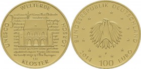 Deutschland: 100 Euro 2014 Kloster Lorsch (F - Stuttgart), in Originalkapsel und Etui, mit Zertifikat, Jaeger 591. 15,55 g, 999/1000 Gold. Stempelglan...