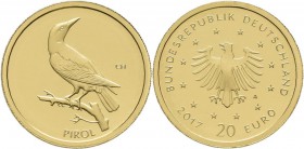 Deutschland: 5 x 20 Euro 2017 Pirol (A,D,F,G,G), Serie Heimische Vögel. In Original Kapsel, mit Zertifikat. Jaeger 619. Jede Münze wiegt 3,89 g, (1/8 ...