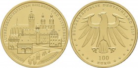 Deutschland: 4 x 100 Euro 2017 Luthergedenkstätten Eisleben und Wittenberg (A,A,F,G), in Originalkapsel und Etui, mit Zertifikat, Jaeger 621. Jede Mün...