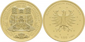 Deutschland: 4 x 100 Euro 2018 Schlösser in Brühl (A,D,F,G), in Originalkapsel und Etui, mit Zertifikat, Jaeger 6xx. Jede Münze wiegt 15,55 g, 999/100...